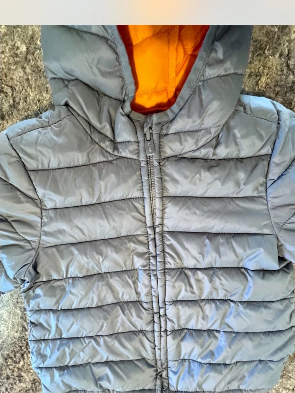 Old Navy Kids Hooded Puffer Jacket - Gray with Orange Lining